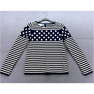 Anthropologie Sparrow Sweater Womens S Navy Cream Stripe Dot Knit Crew Neck